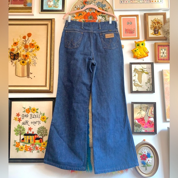 True Vintage 70s Wrangler Dark Wash Denim Flared Jeans *DEADSTOCK* - Picture 3 of 4